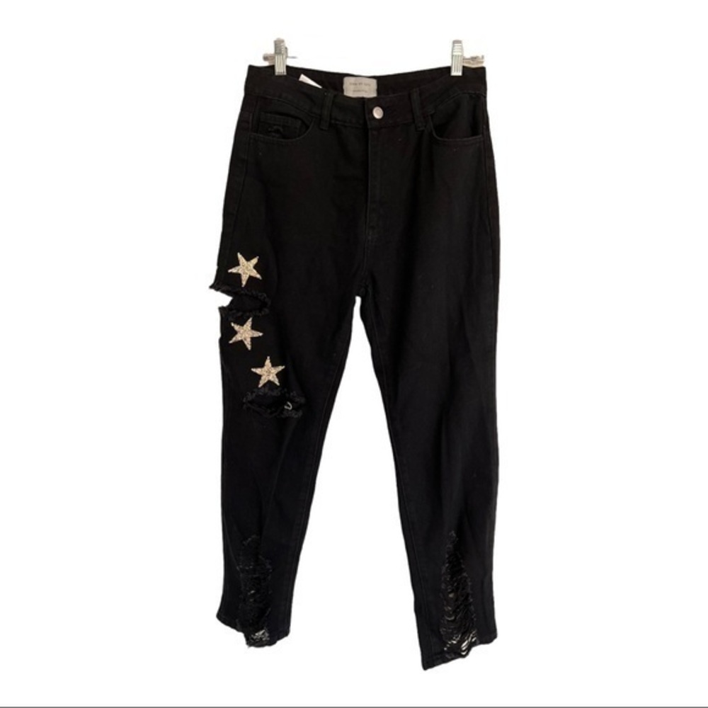 Uniq By Litz Star Print Black Super Distressed Mom Jeans Size 29